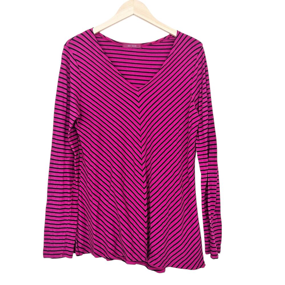 Cut Loose Pink Black Striped Long Sleeve Shirt Sz L